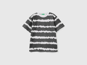 T-shirt girocollo a manica corta in puro cotone con stampa effetto tye-dye