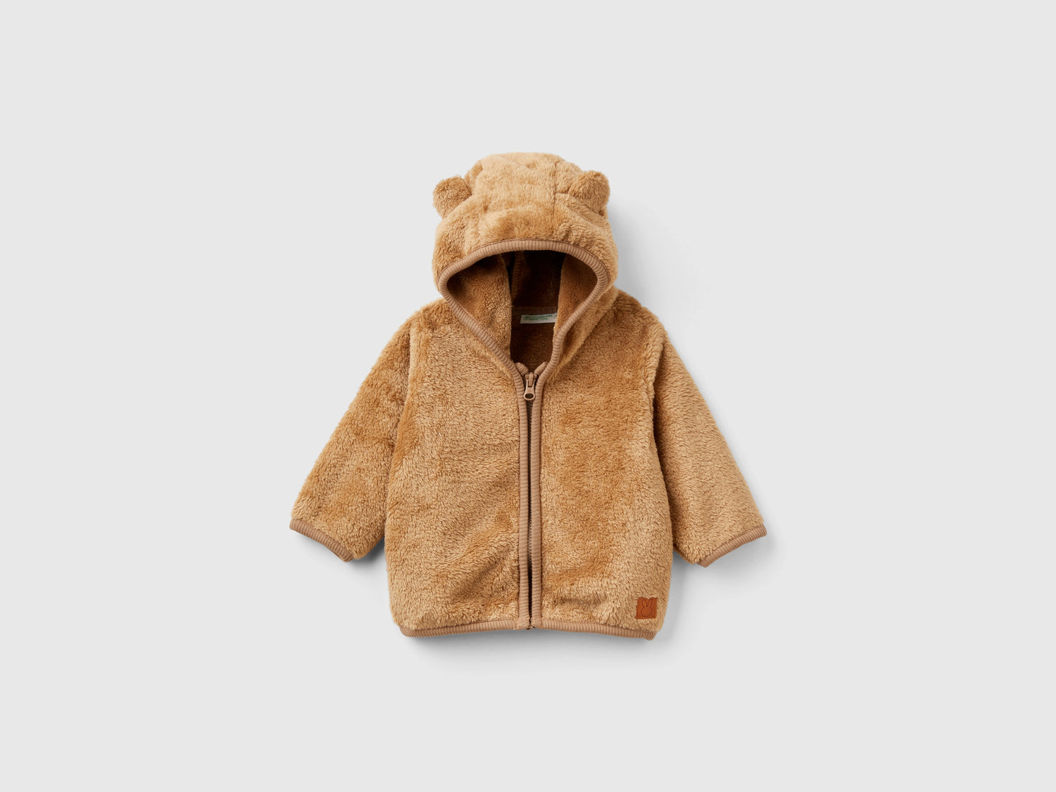Felpa in pelliccetta sintetica con zip da neonato cammello | Benetton Outlet