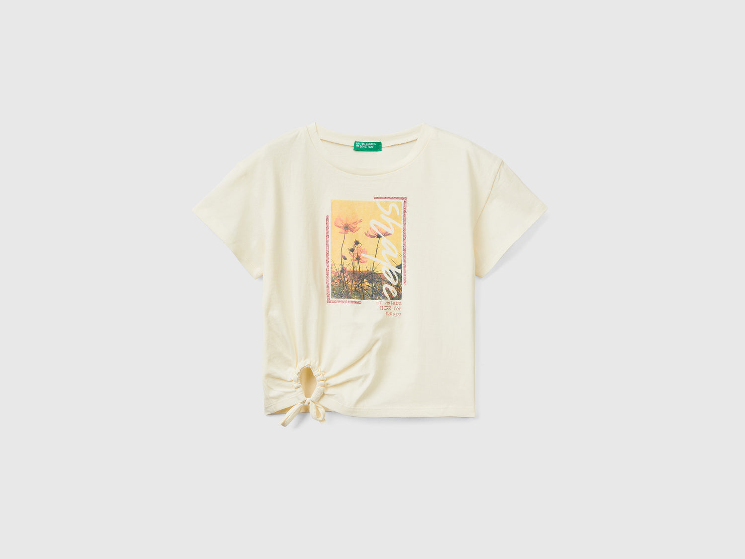 T-shirt cropped a manica corta in puro cotone da bambina bianco panna | Benetton Outlet