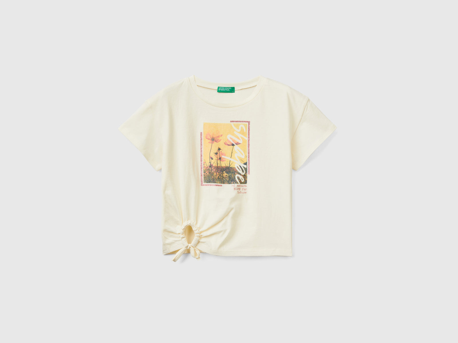 T-shirt cropped a manica corta in puro cotone da bambina bianco panna | Benetton Outlet