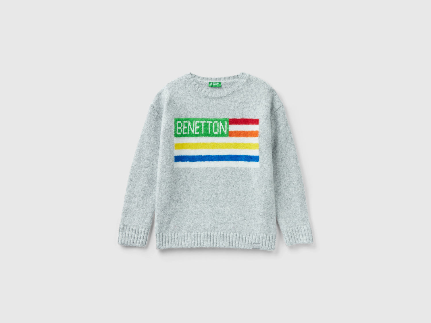 Maglia con intarsio bandiera da bambino grigio chiaro | Benetton Outlet