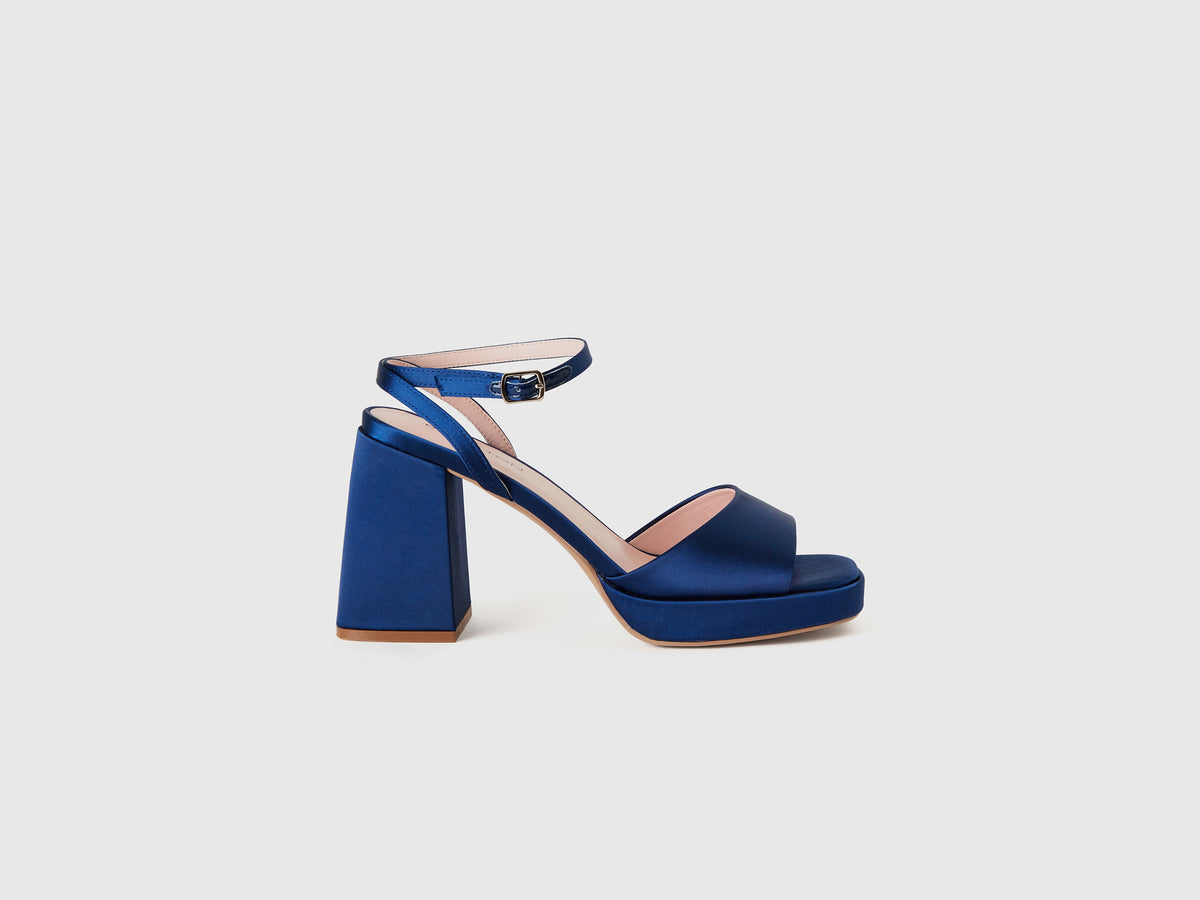 Satin platform sandals with heels da donna blu | Benetton Outlet