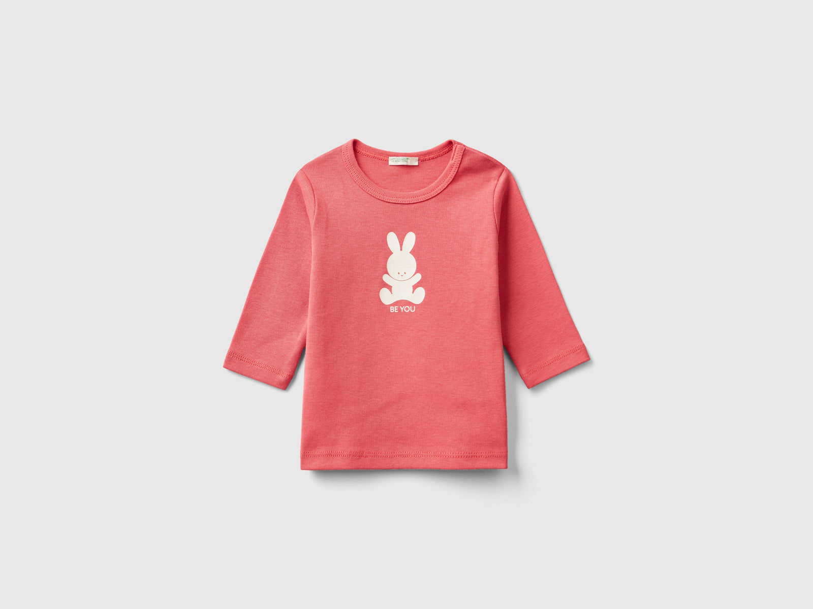 T-shirt manica lunga 100% cotone bio da neonato salmone | Benetton Outlet