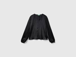 Blusa con manica lunga plissettata