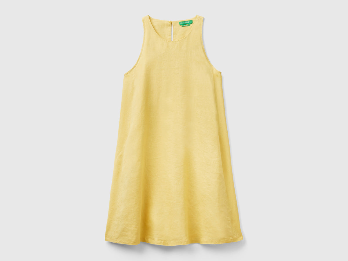 Vestito smanicato in puro lino