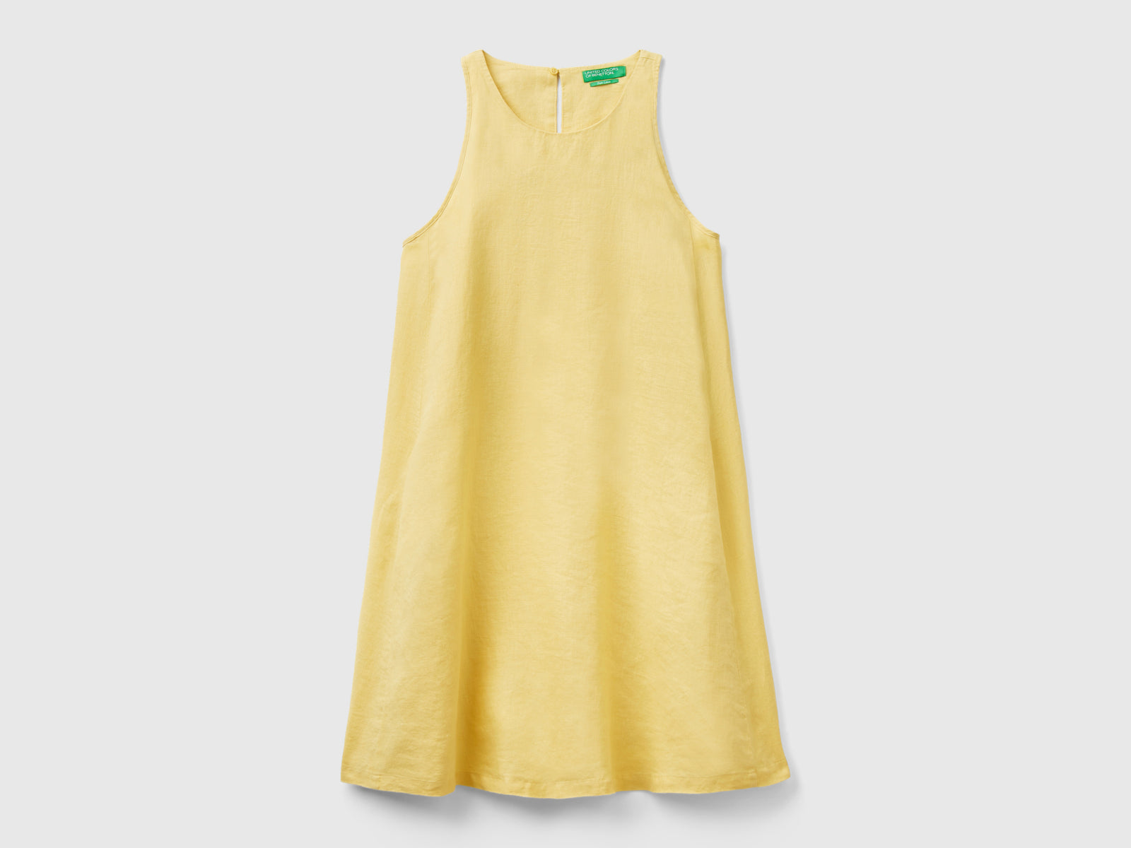 Vestito smanicato in puro lino da donna giallo | Benetton Outlet