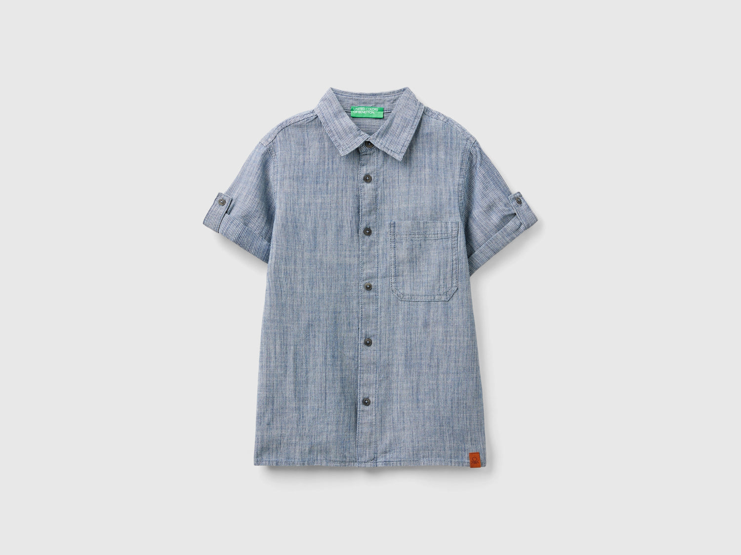 Camicia a righe in chambray da bambino blu | Benetton Outlet
