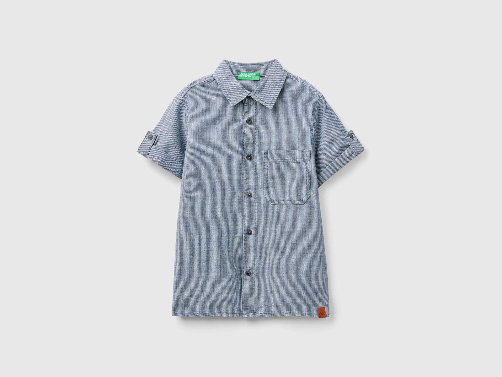 Camicia a righe in chambray da bambino blu | Benetton Outlet