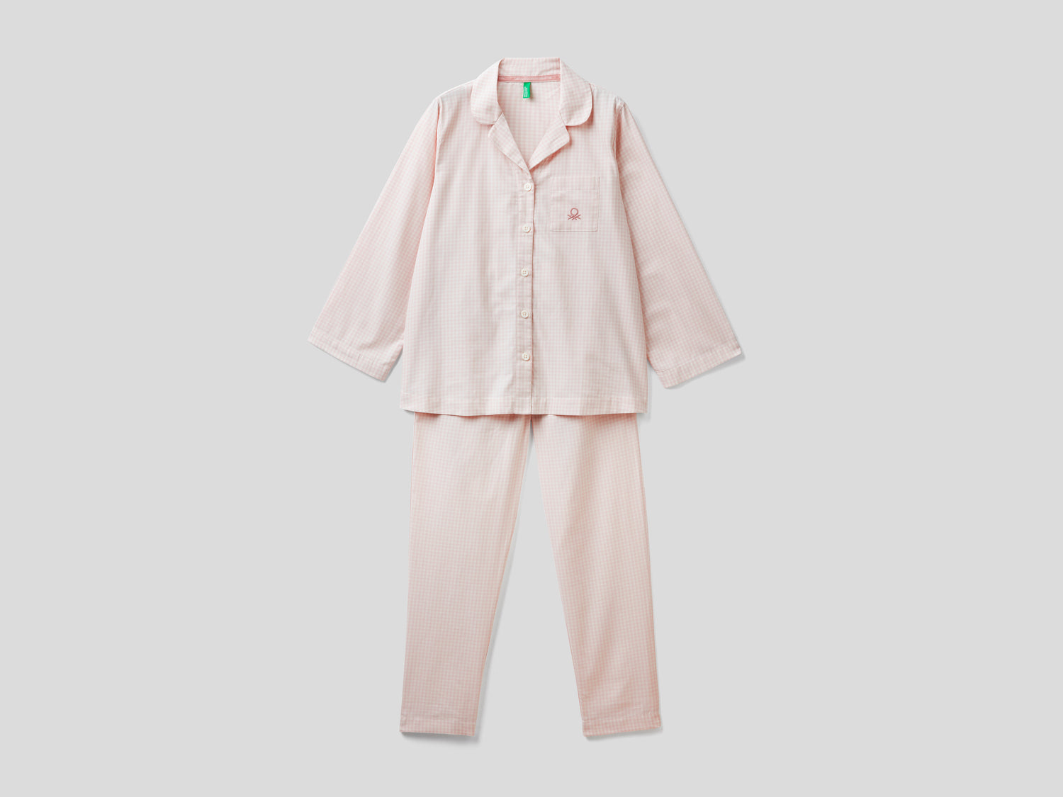 Pigiama vichy in cotone da donna beige | Benetton Outlet