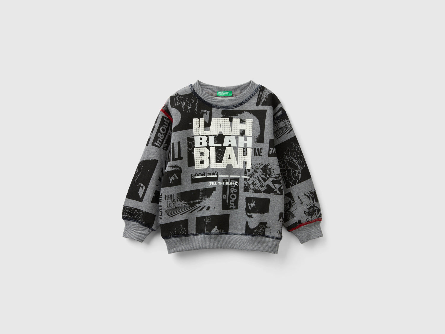 Felpa chiusa con stampa città da bimbo grigio | Benetton Outlet