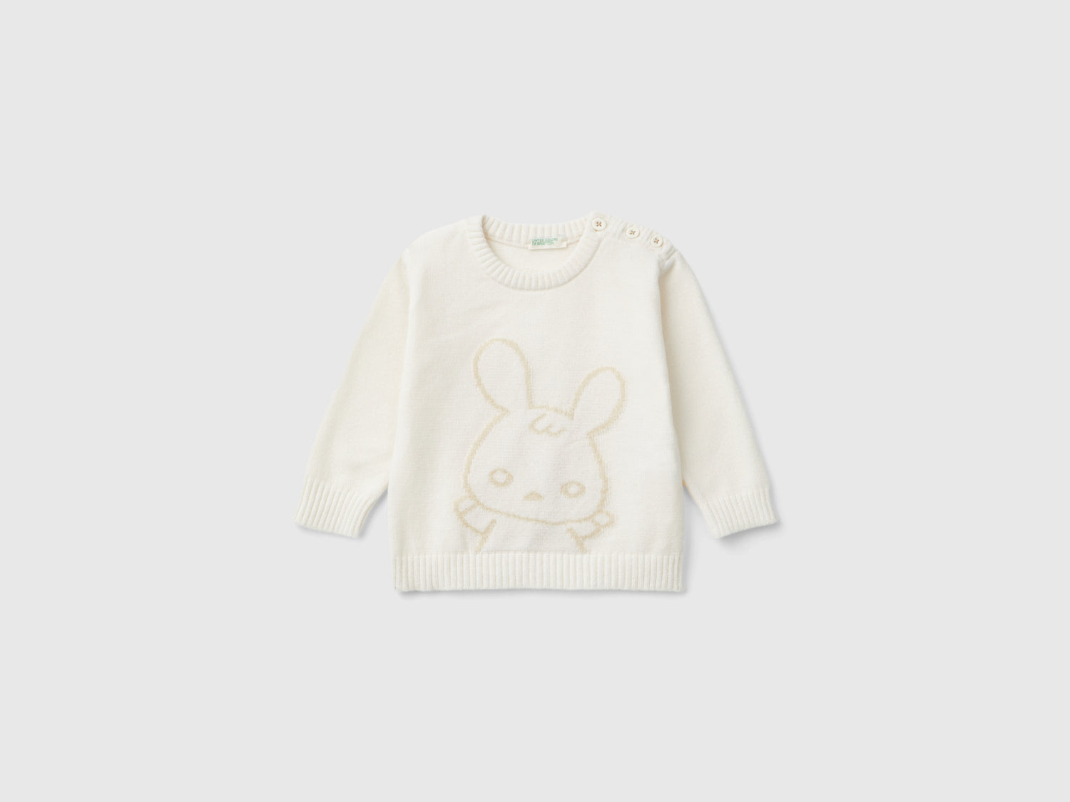 Maglioncino con intarsio coniglio da neonato bianco panna | Benetton Outlet