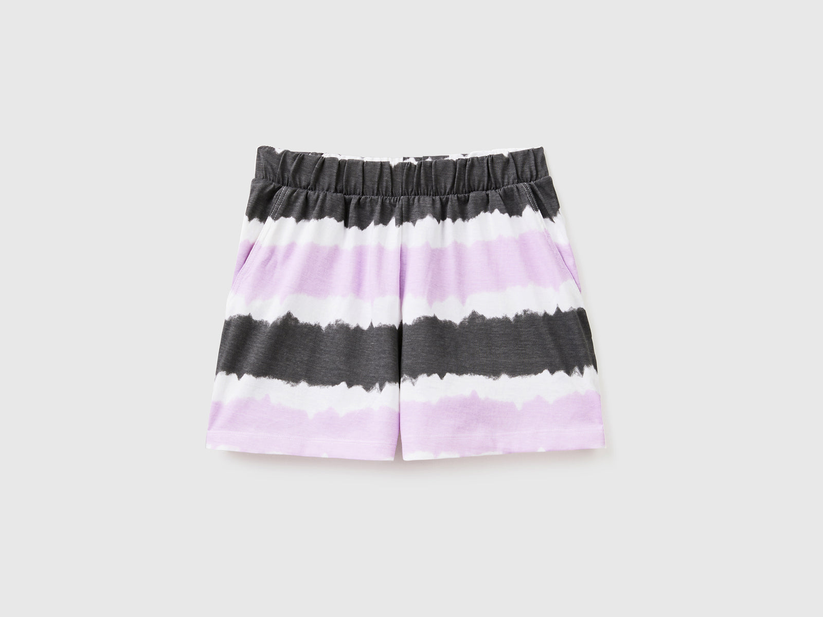 Pantaloni corti in puro cotone con stampa effetto tye-dye da bambina multi-color | Benetton Outlet