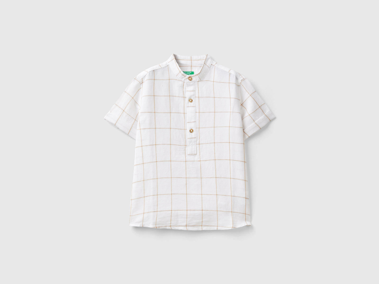 Camicia alla coreana a quadri da bimbo bianco panna | Benetton Outlet