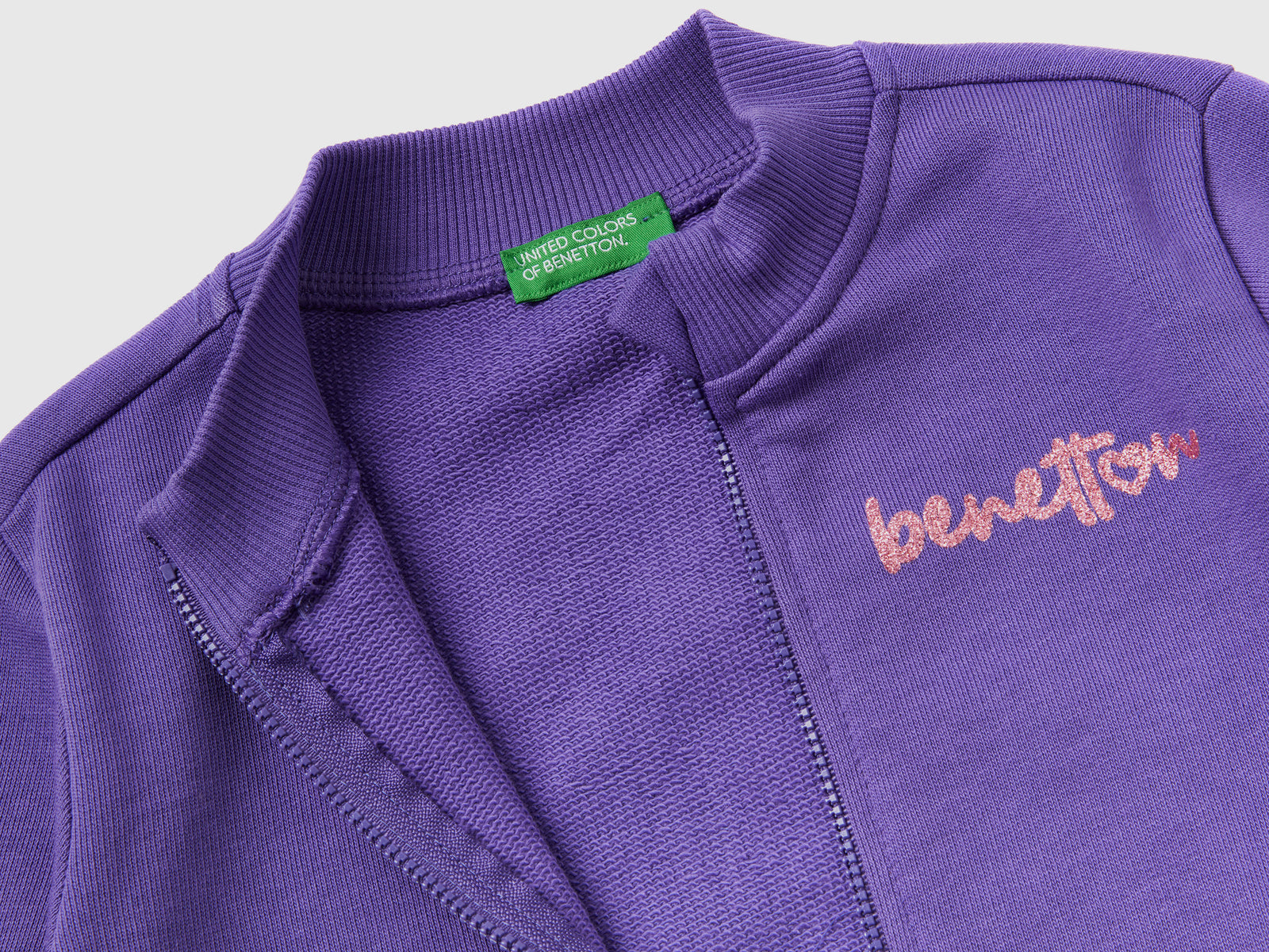 Felpa con zip in cotone bio da bimba viola 2 | Benetton Outlet
