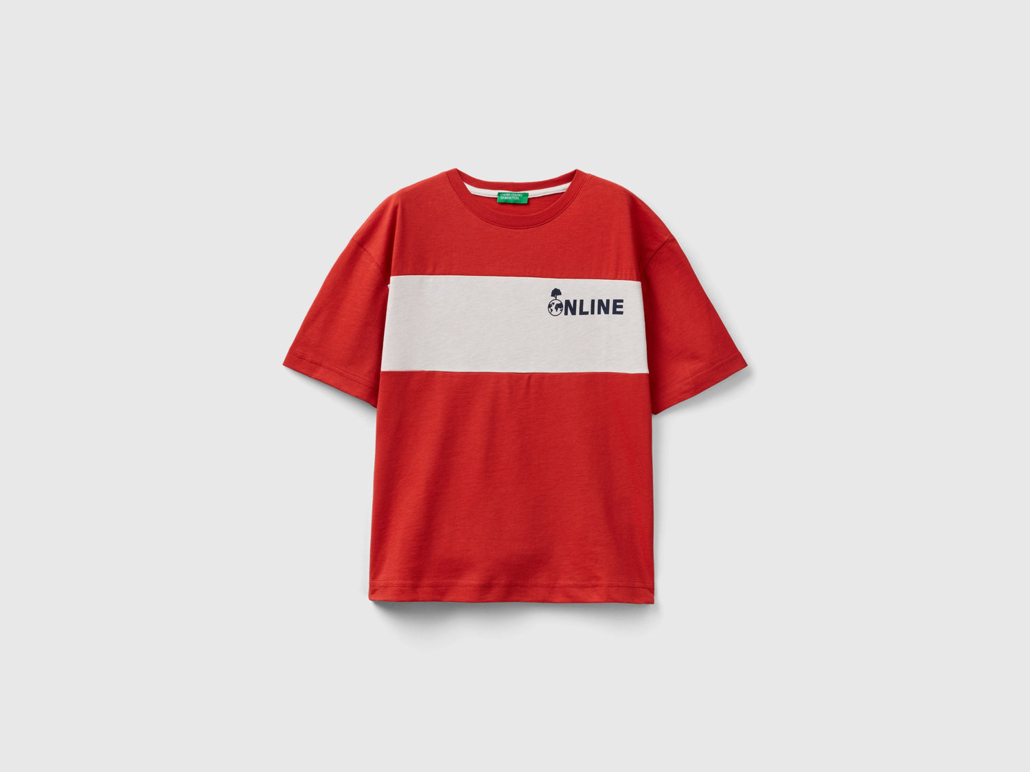 T-shirt con slogan in cotone bio da bambino rosso | Benetton Outlet