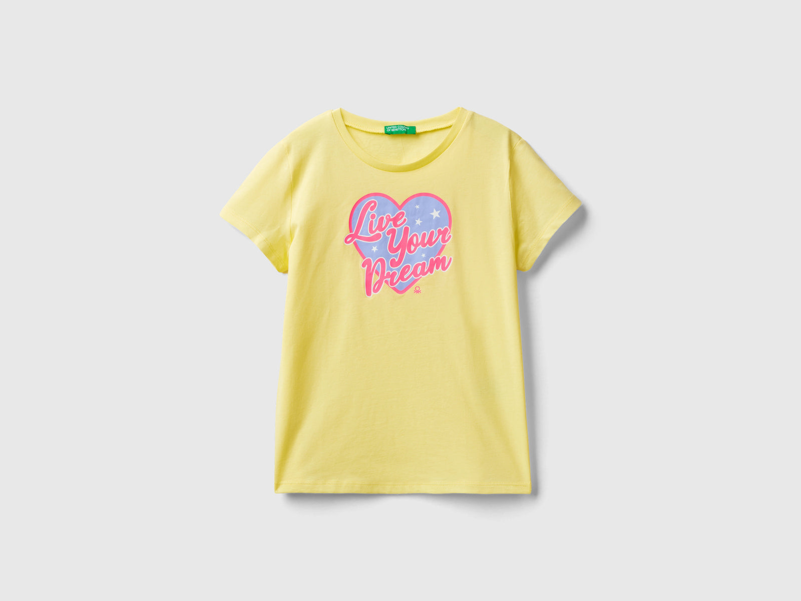 Maglietta con dettagli fluo da bambina giallo | Benetton Outlet