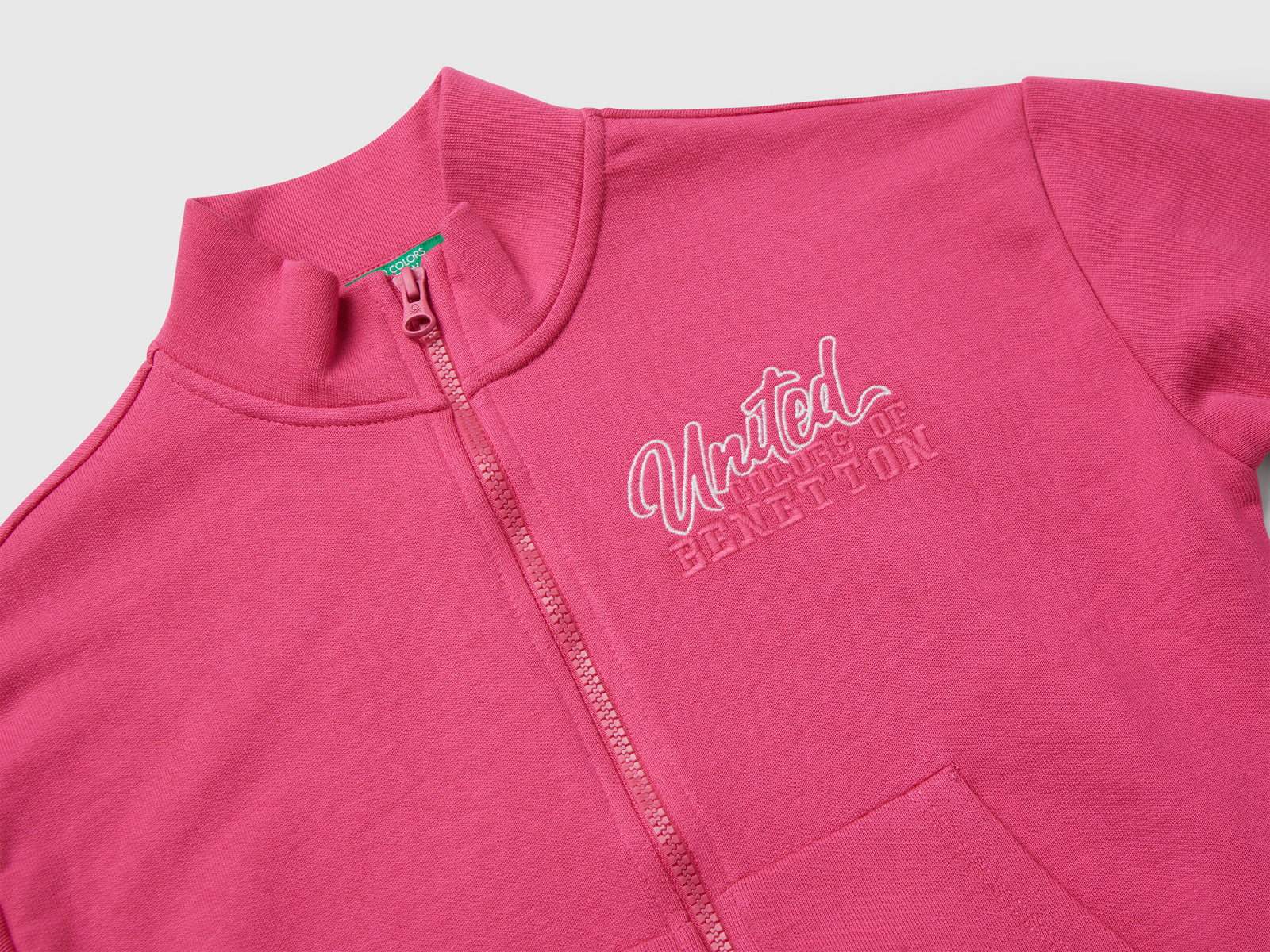 Felpa con zip e stampa da bambina fucsia 3 | Benetton Outlet