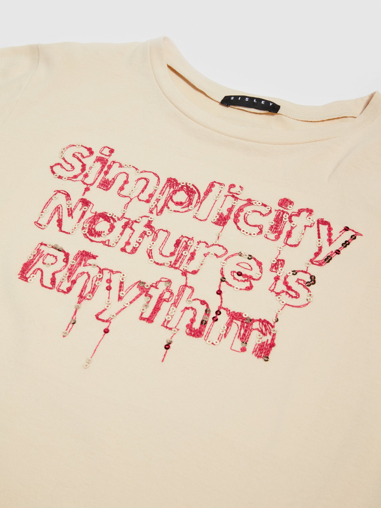 T-shirt con ricamo e paillettes da bambina bianco panna 3 | Sisley young Outlet