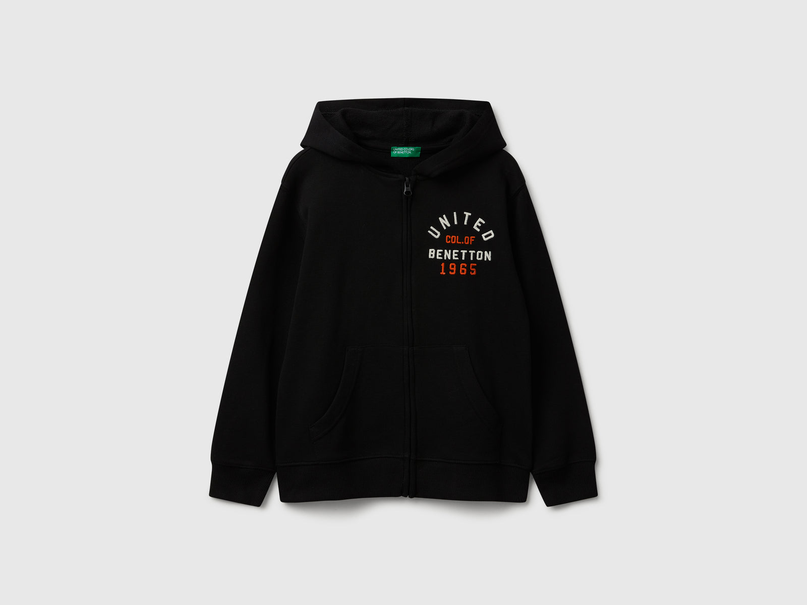 Felpa con zip e cappuccio da bambino nero | Benetton Outlet