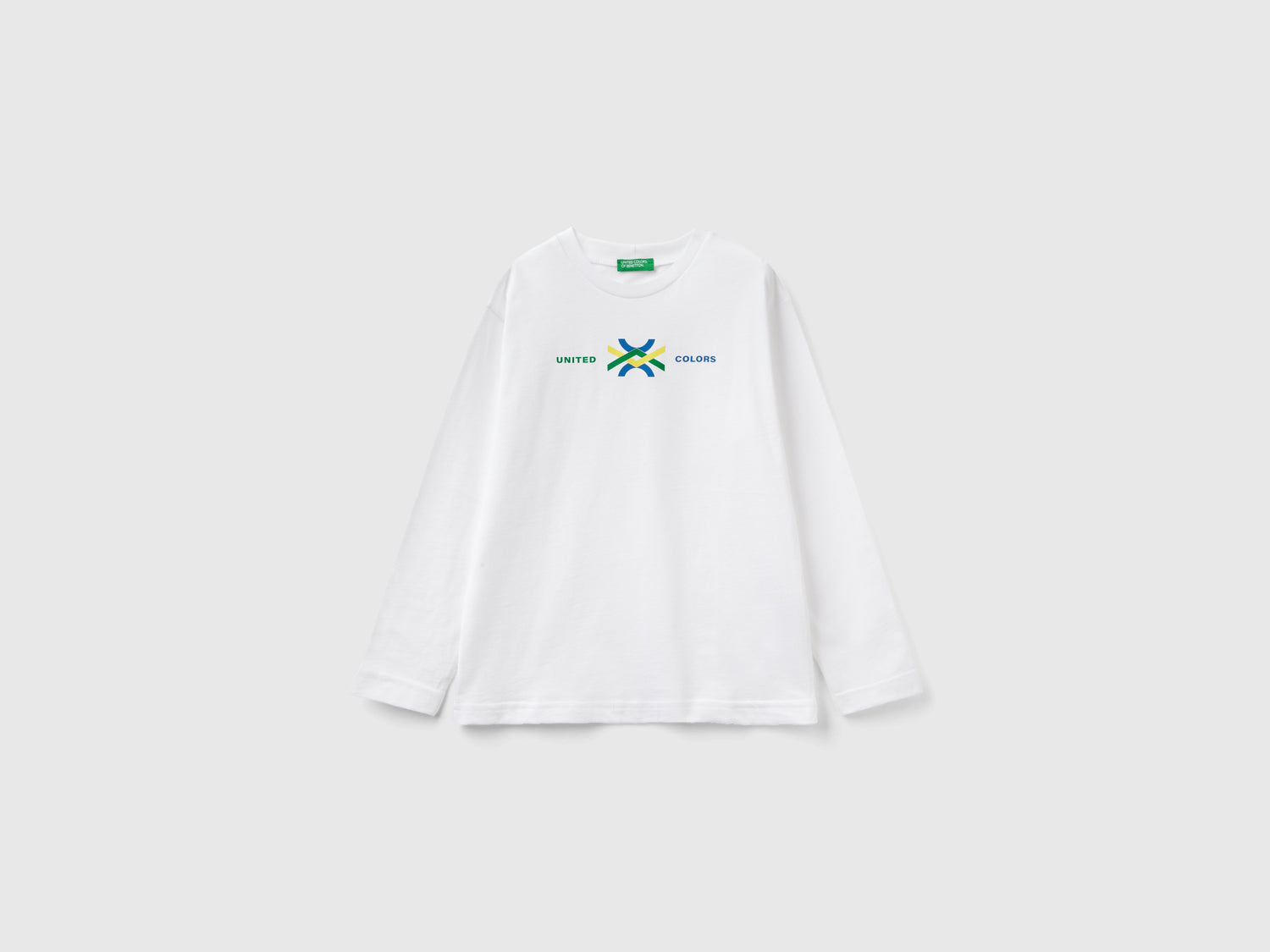 T-shirt manica lunga in cotone bio da bambino bianco | Benetton Outlet