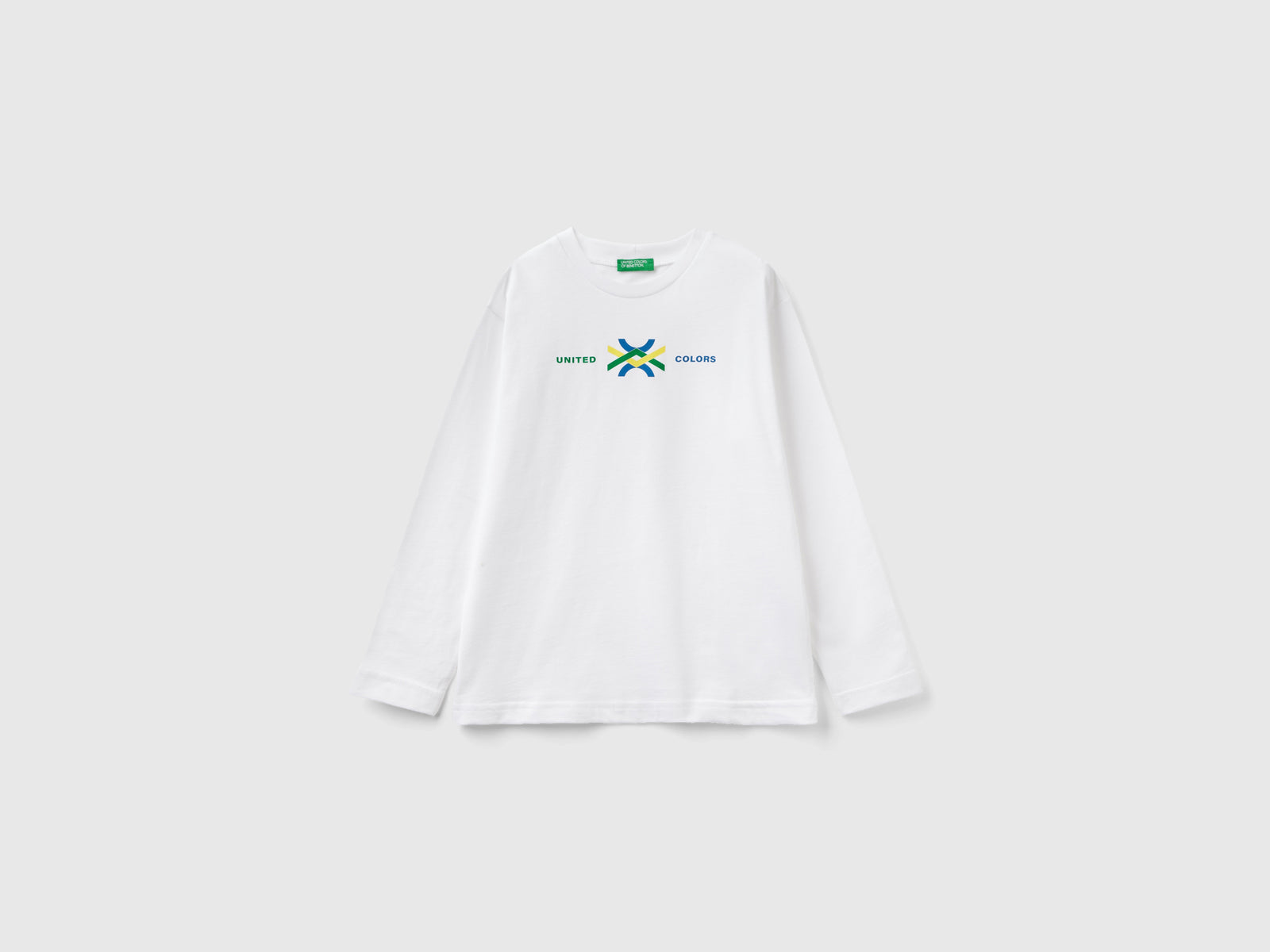 T-shirt manica lunga in cotone bio da bambino bianco | Benetton Outlet