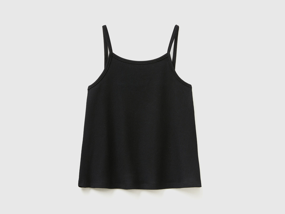 Top smanicato a costine di cotone elasticizzato
