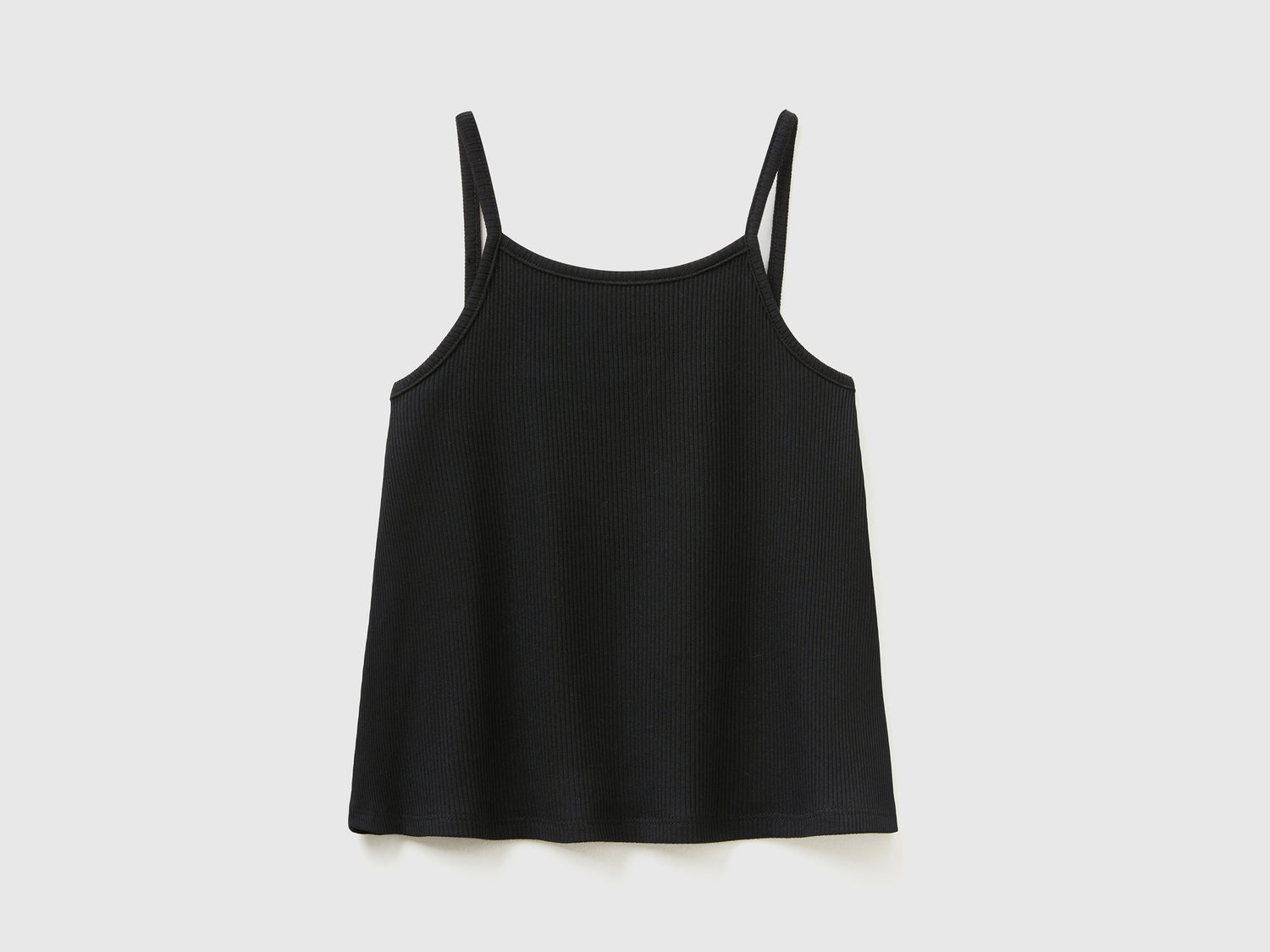 Top smanicato a costine di cotone elasticizzato da bambina nero | Benetton Outlet