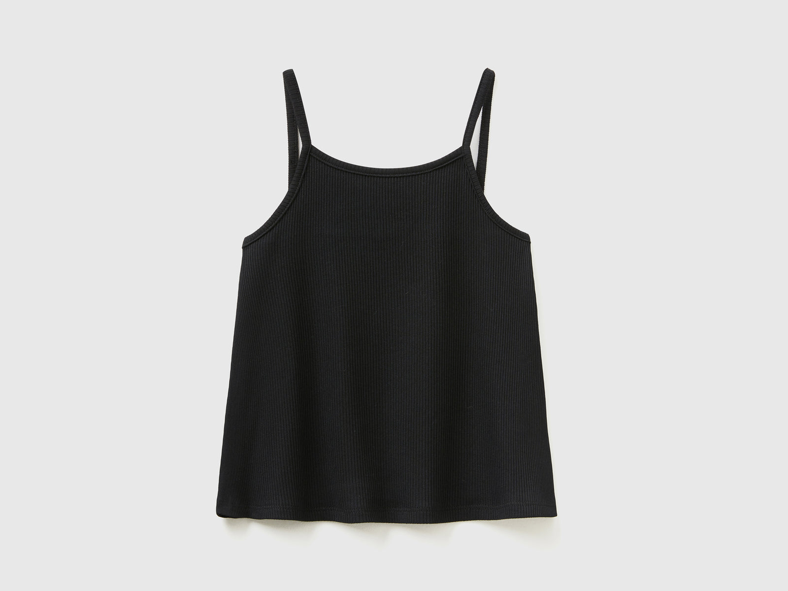 Top smanicato a costine di cotone elasticizzato da bambina nero | Benetton Outlet