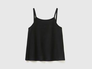 Top smanicato a costine di cotone elasticizzato