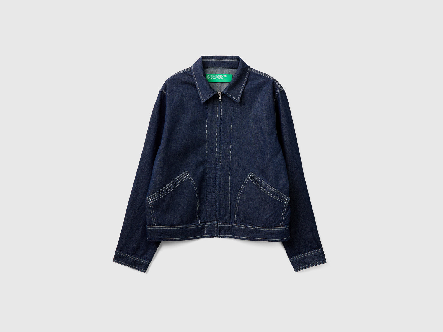 Giacca in chambray di puro cotone modello rider da uomo blu scuro | Benetton Outlet