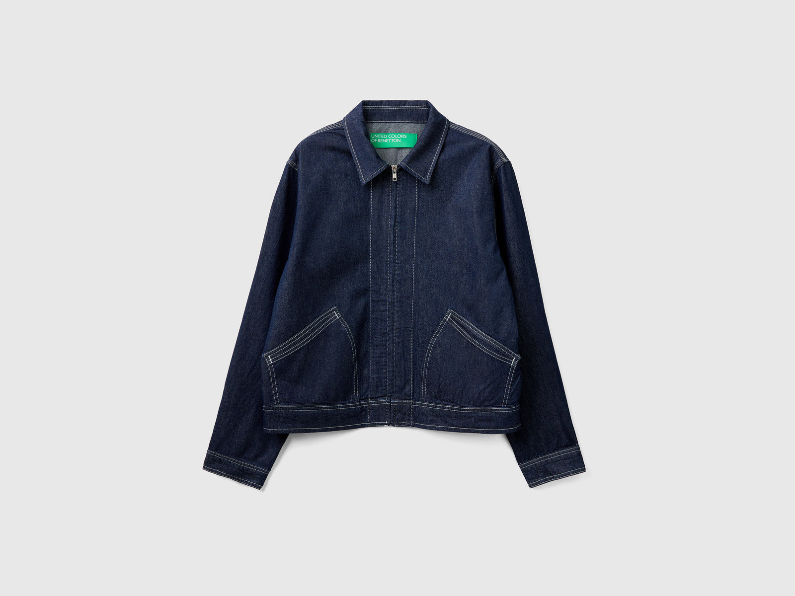 Giacca in chambray di puro cotone modello rider da uomo blu scuro | Benetton Outlet