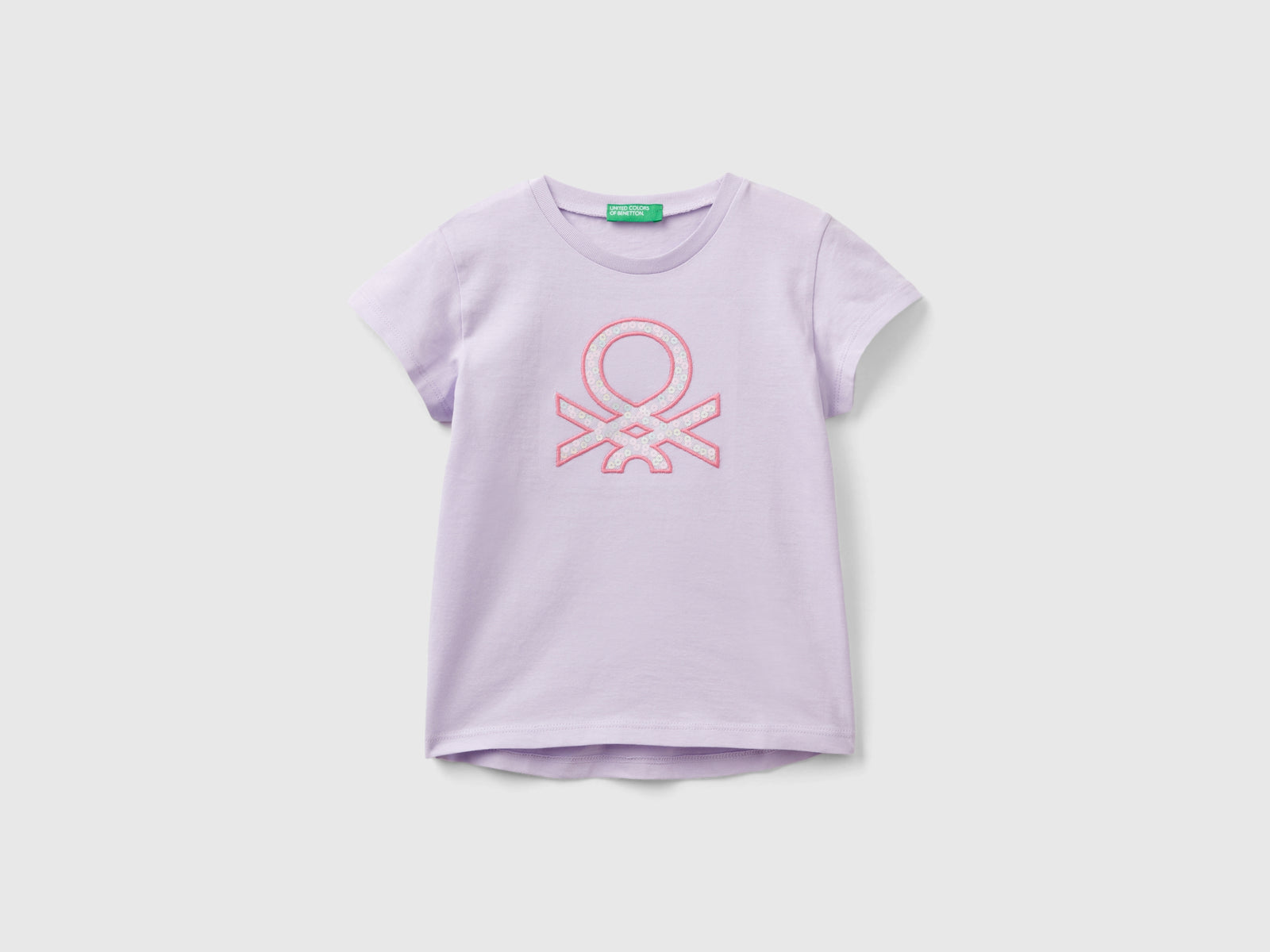 Maglietta con ricamo logo in cotone bio da bimba lilla | Benetton Outlet