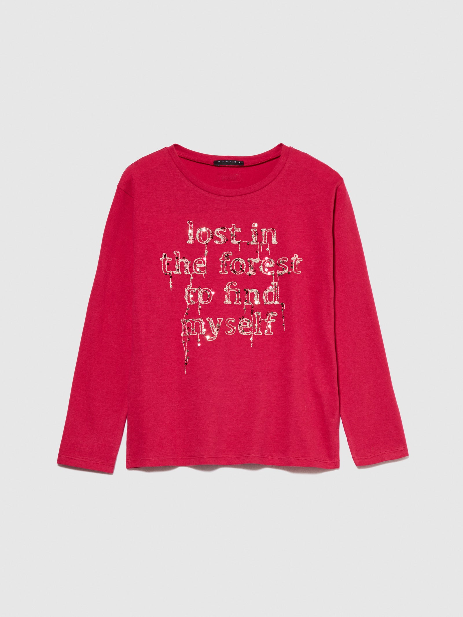 T-shirt con ricamo e paillettes da bambina fucsia | Sisley young Outlet