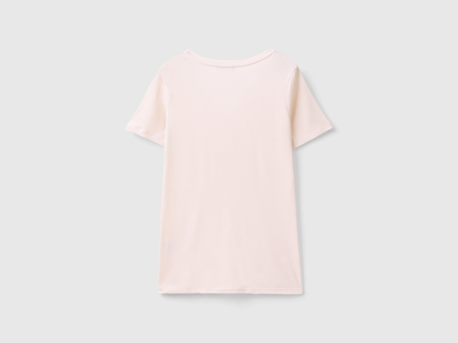 T-shirt in puro cotone con scollo a V da donna rosa pastello 2 | Benetton Outlet