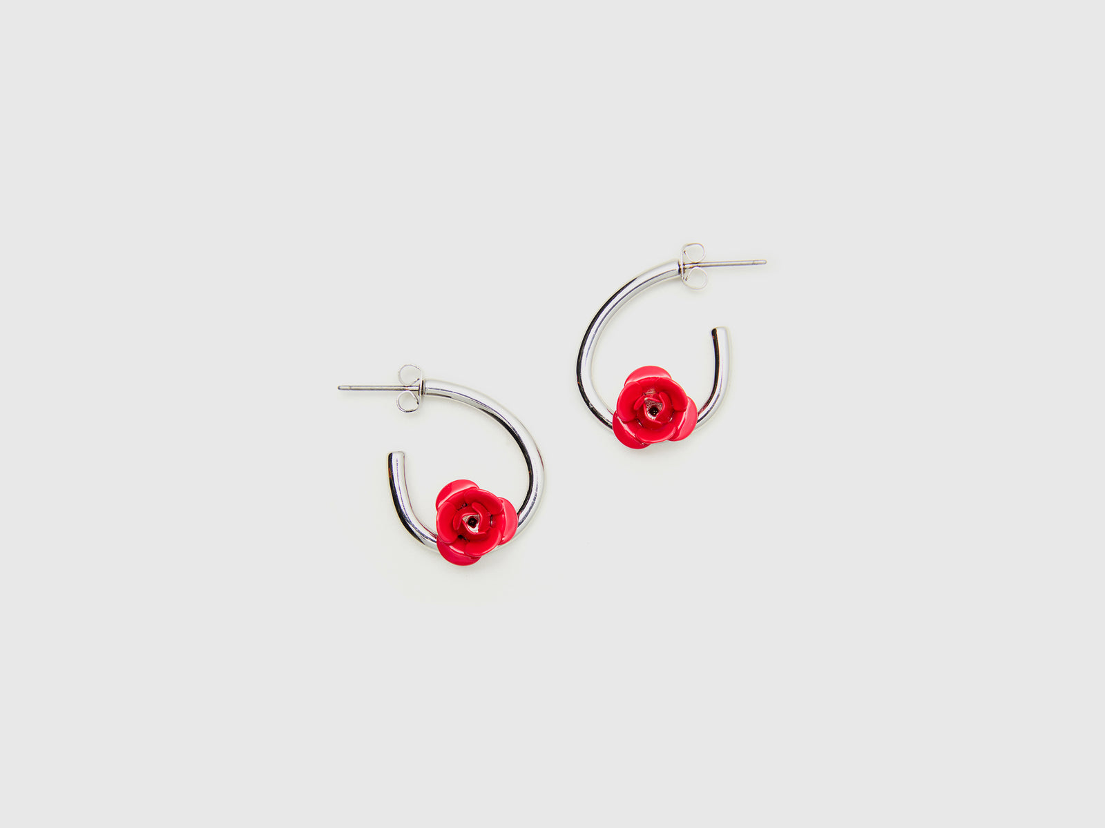 Orecchini a cerchio con rose da donna rosso 2 | Benetton Outlet