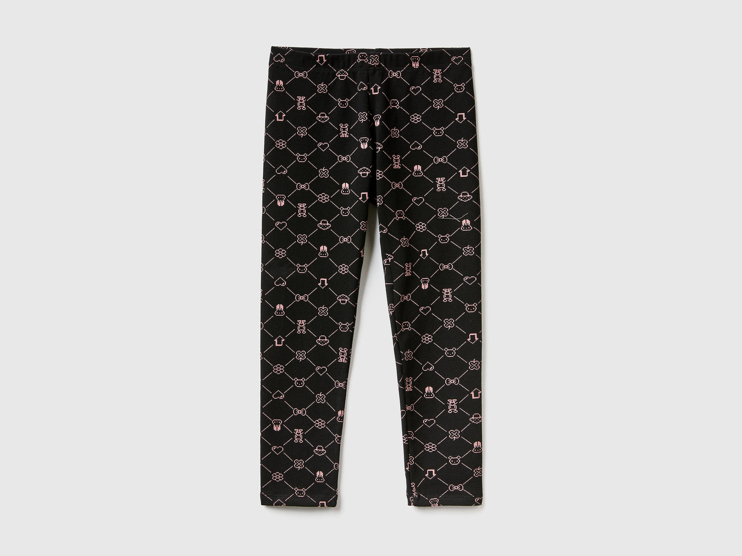Leggings fantasia in cotone stretch da bimba nero | Benetton Outlet