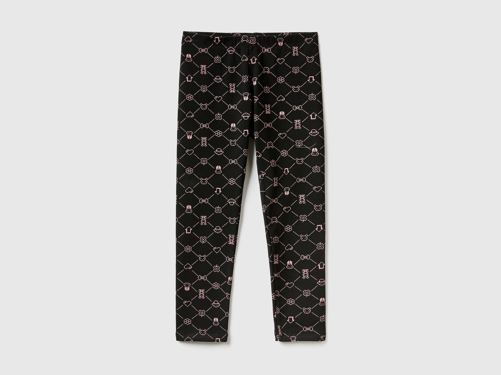Leggings fantasia in cotone stretch da bimba nero | Benetton Outlet