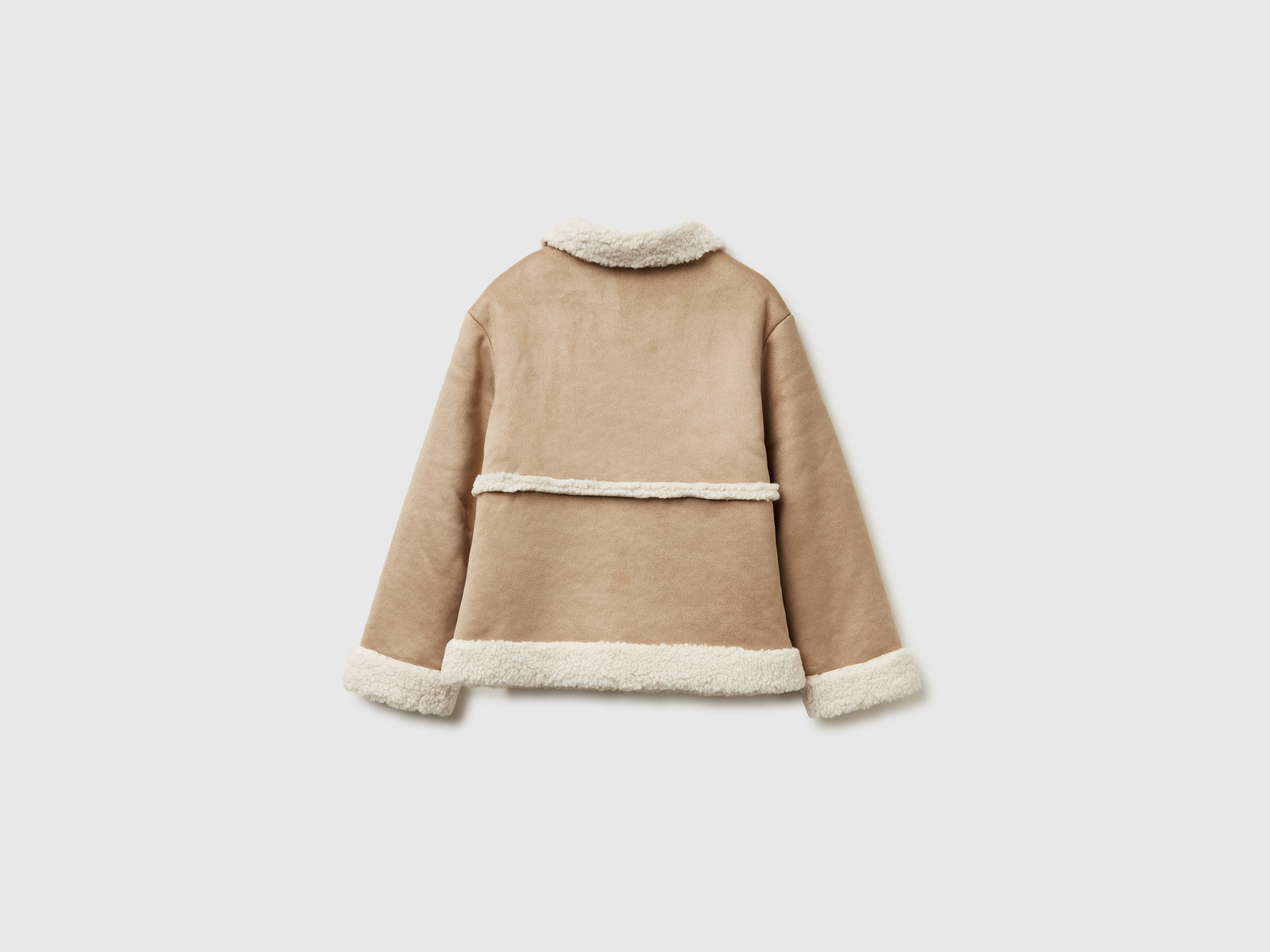 Giubbotto con colletto effetto scamosciato da bambina beige 2 | Benetton Outlet