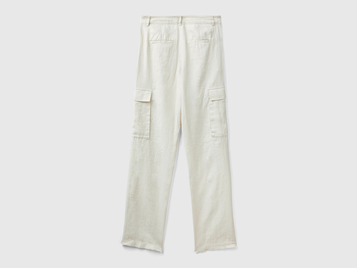 Pantaloni cargo in puro lino