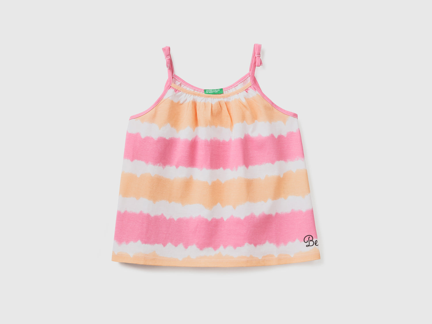 Top smanicato in puro cotone con stampa effetto tye-dye da bambina multi-color | Benetton Outlet