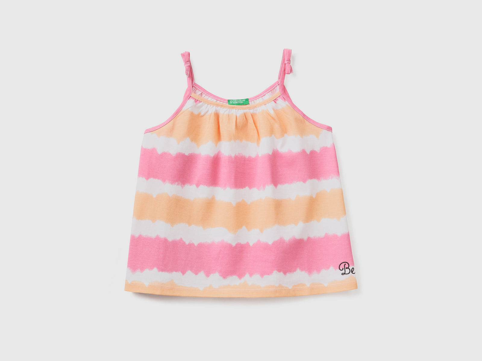 Top smanicato in puro cotone con stampa effetto tye-dye da bambina multi-color | Benetton Outlet