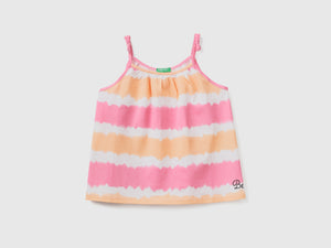 Top smanicato in puro cotone con stampa effetto tye-dye