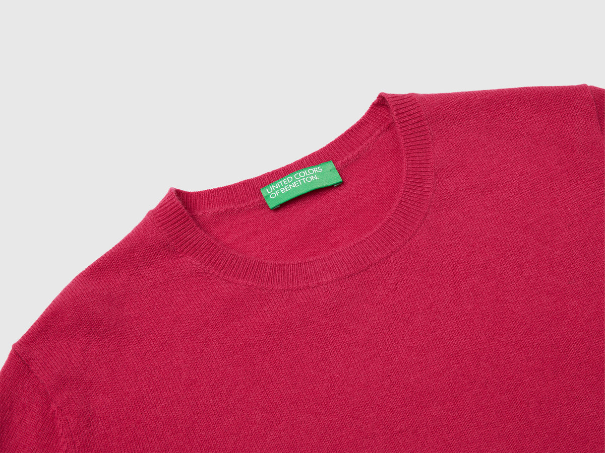 Maglia girocollo fucsia in lana Merino