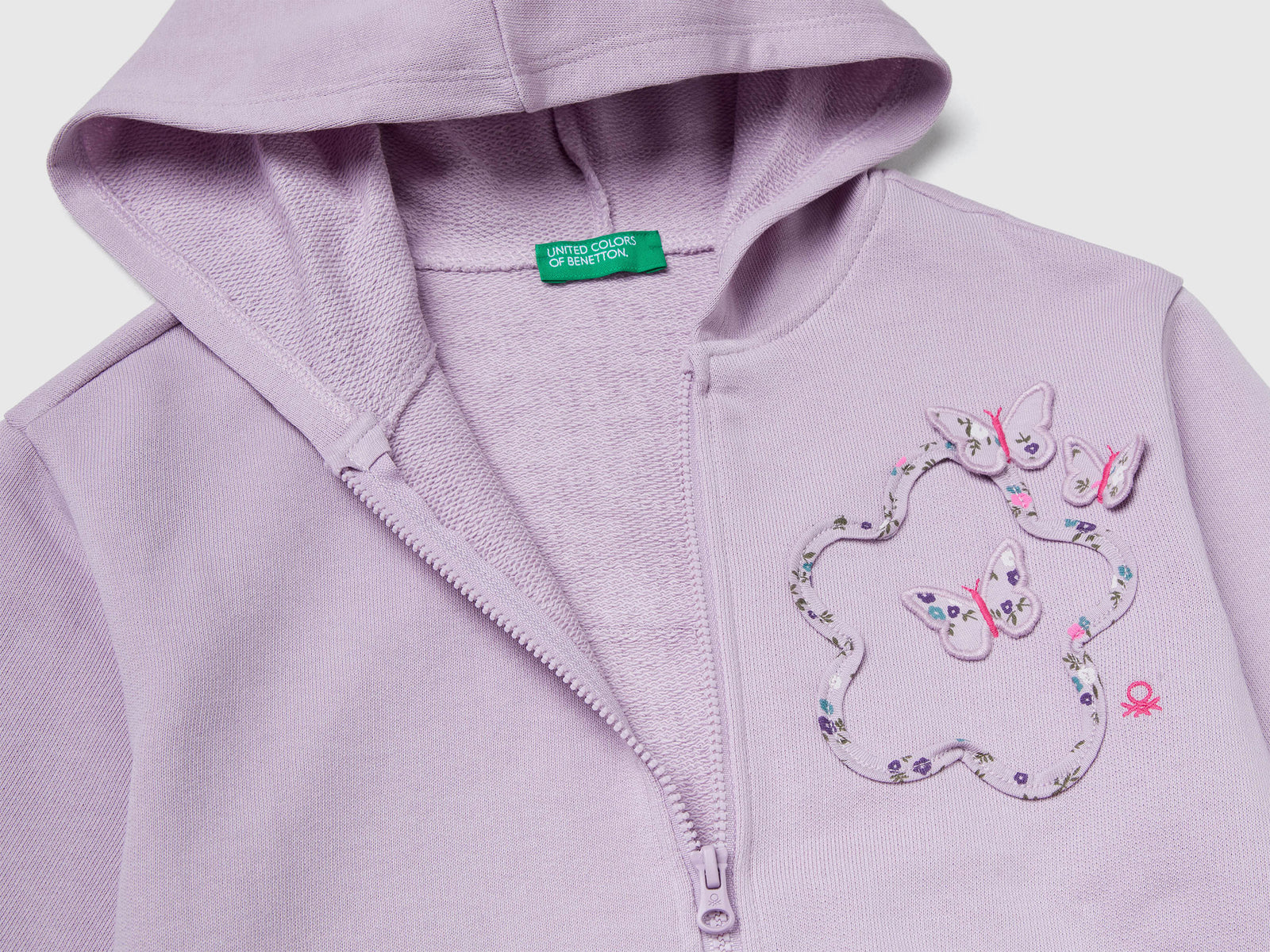 Felpa con cappuccio e paillettes da bimba lavanda 3 | Benetton Outlet