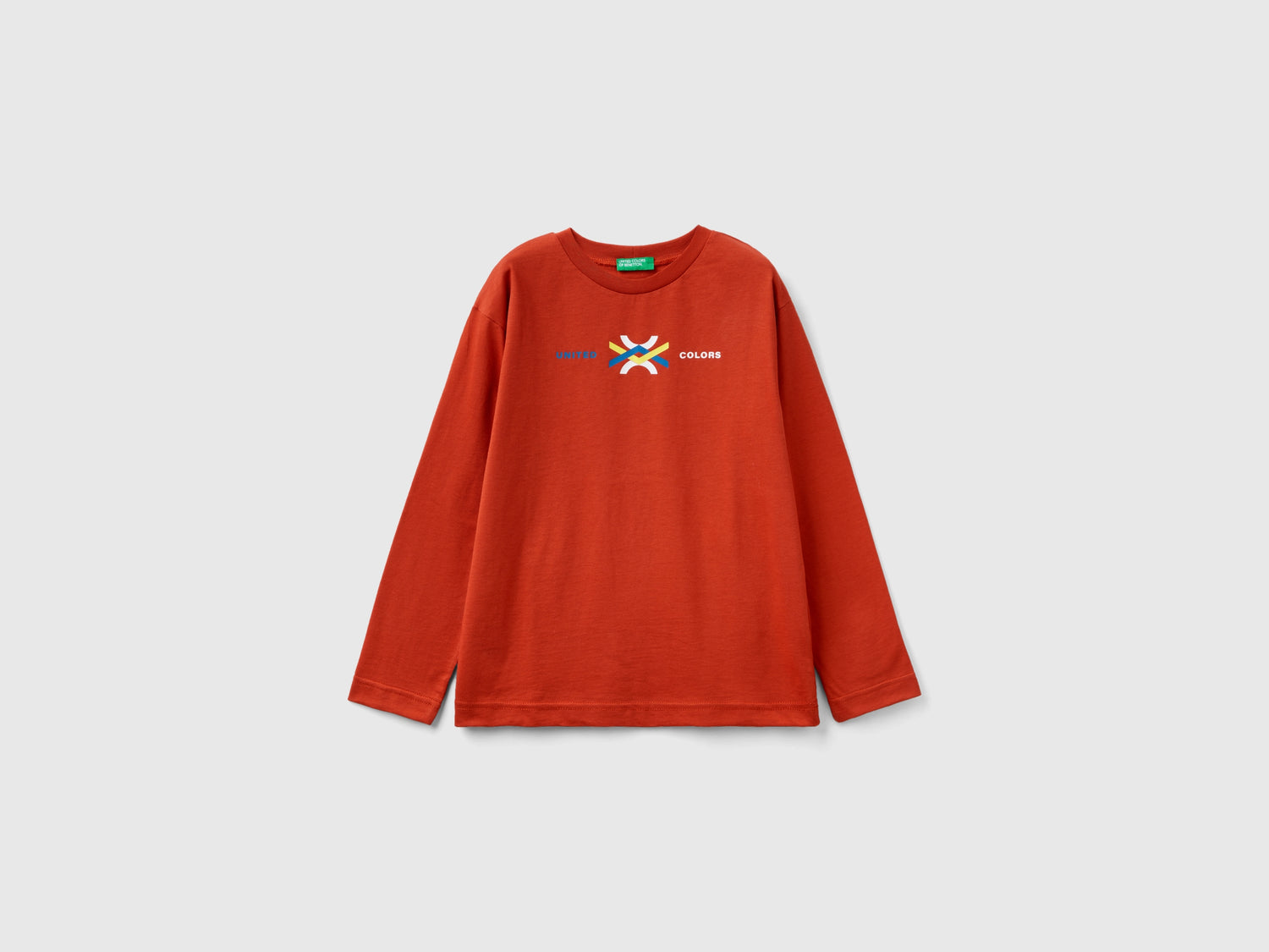 T-shirt manica lunga in cotone bio da bambino rosso mattone | Benetton Outlet