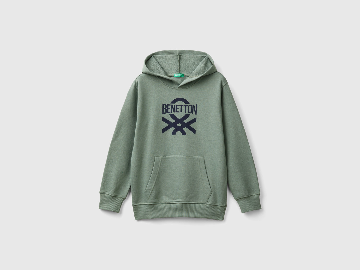 Felpa con stampa e cappuccio da bambino verde chiaro | Benetton Outlet