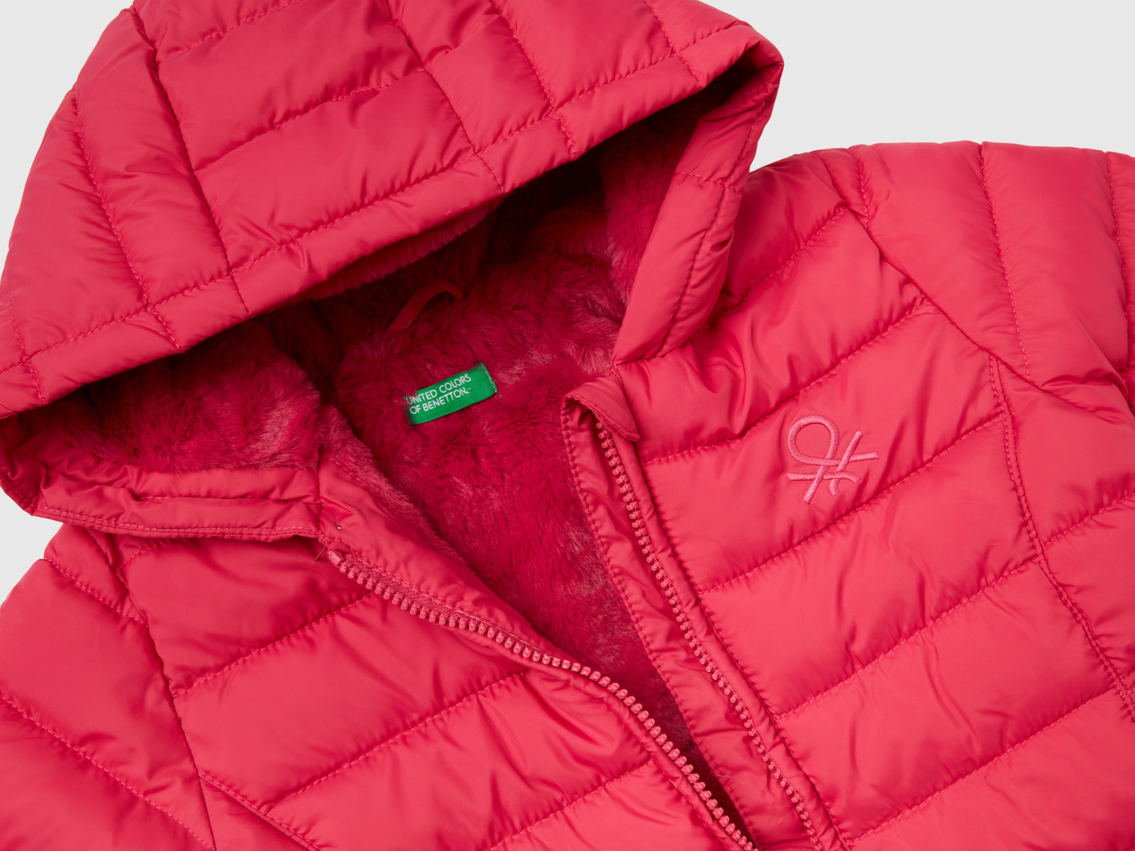 Giubbotto imbottito con rouches da bimba ciclamino 3 | Benetton Outlet
