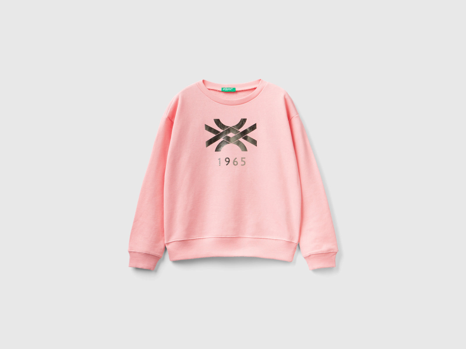 Felpa 100% cotone con logo da bambina rosa | Benetton Outlet
