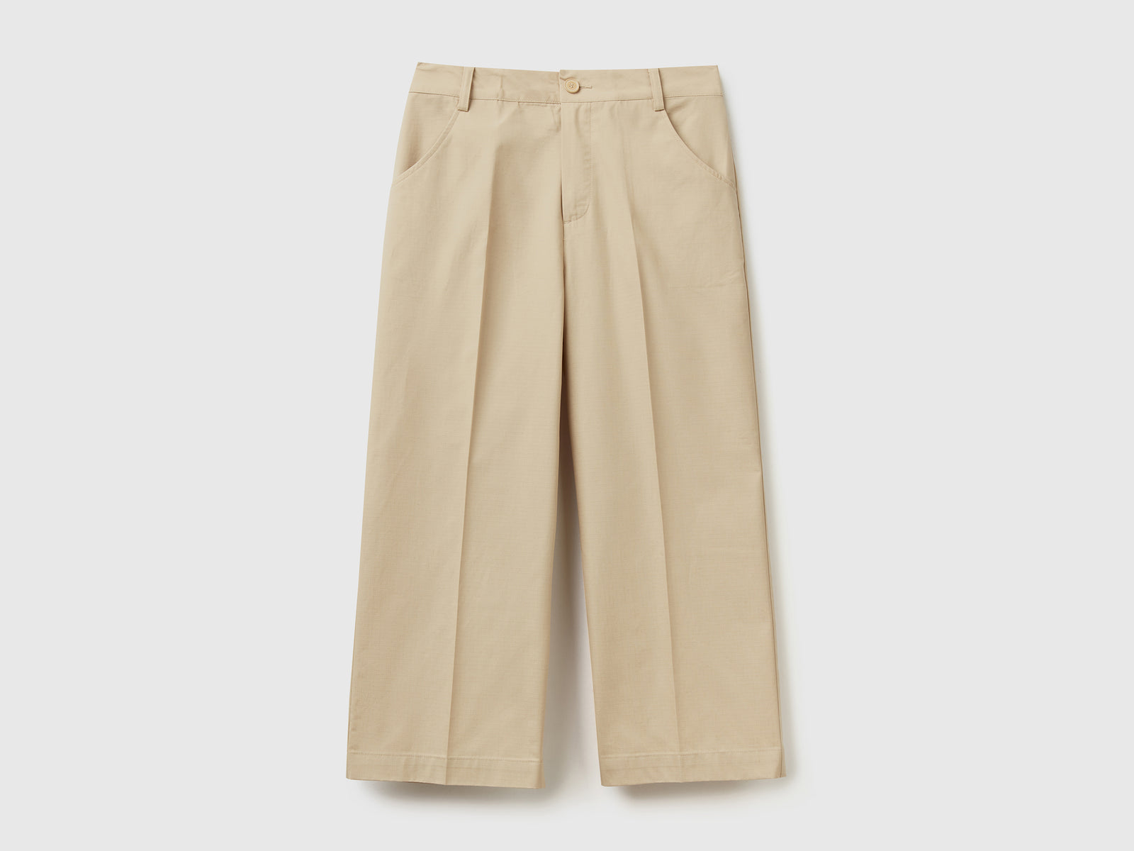 Pantaloni lunghi in puro cotone con gamba ampia da donna beige | Benetton Outlet