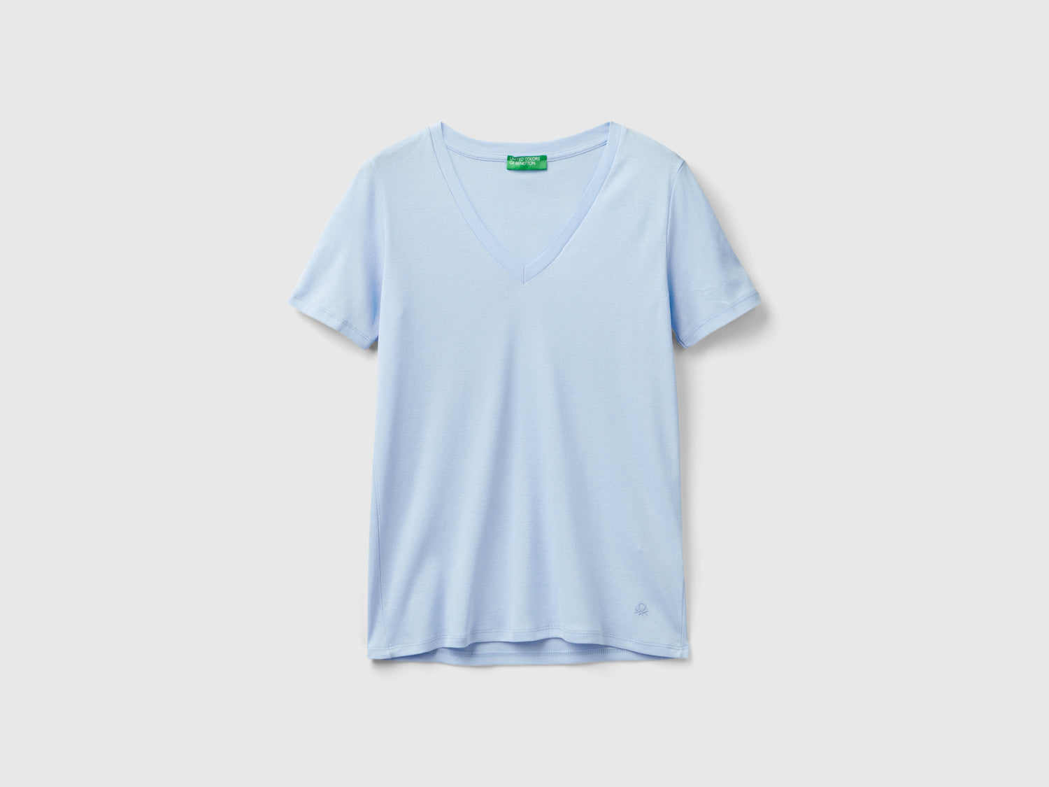 T-shirt in puro cotone con scollo a V da donna celeste | Benetton Outlet